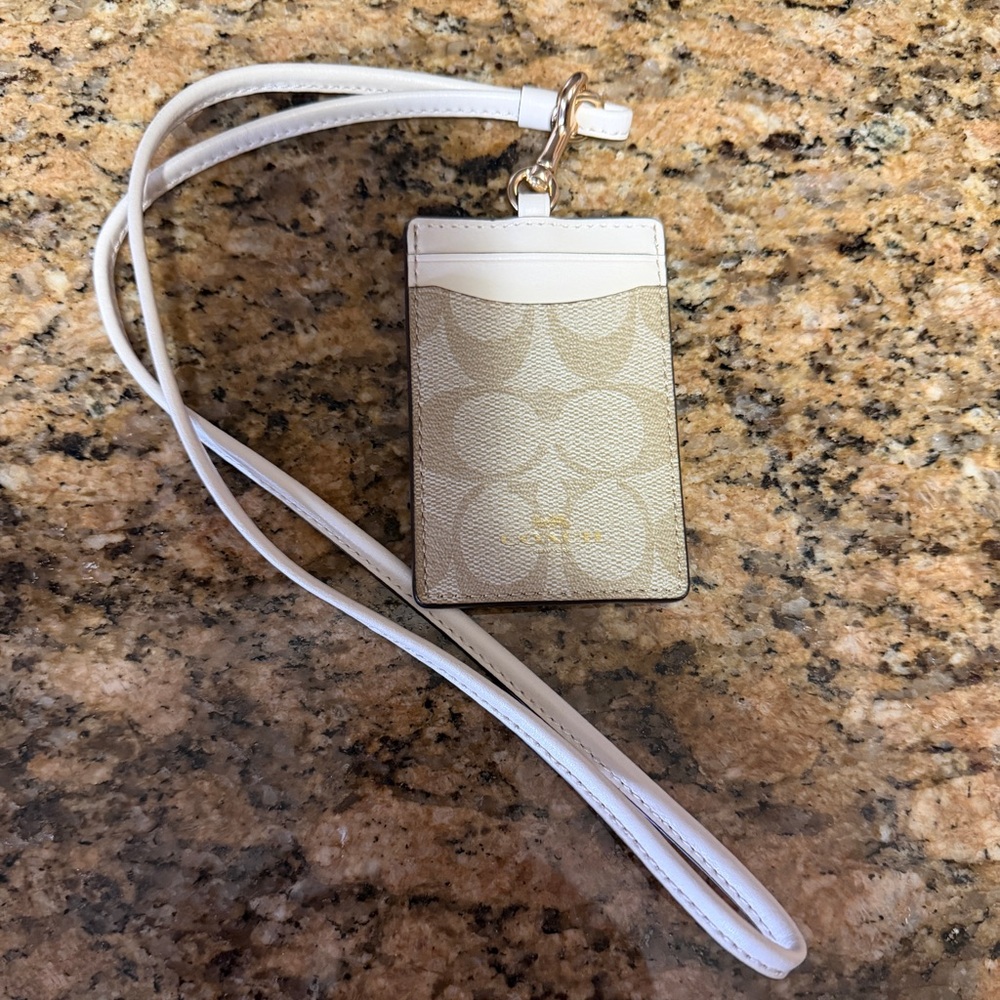 Coach Signature Beige and ID and Card Holder Lanyard